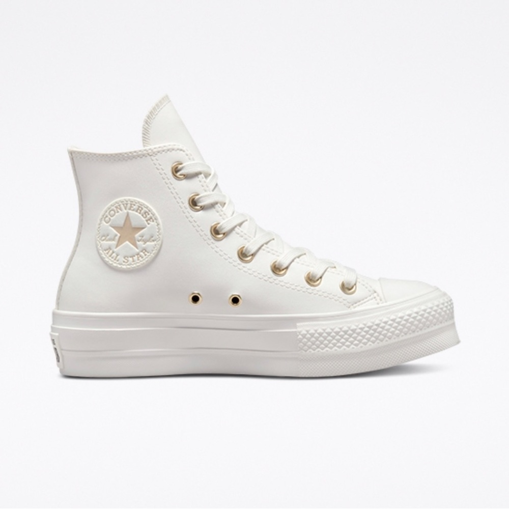 Brand new never worn white and gold high top converse